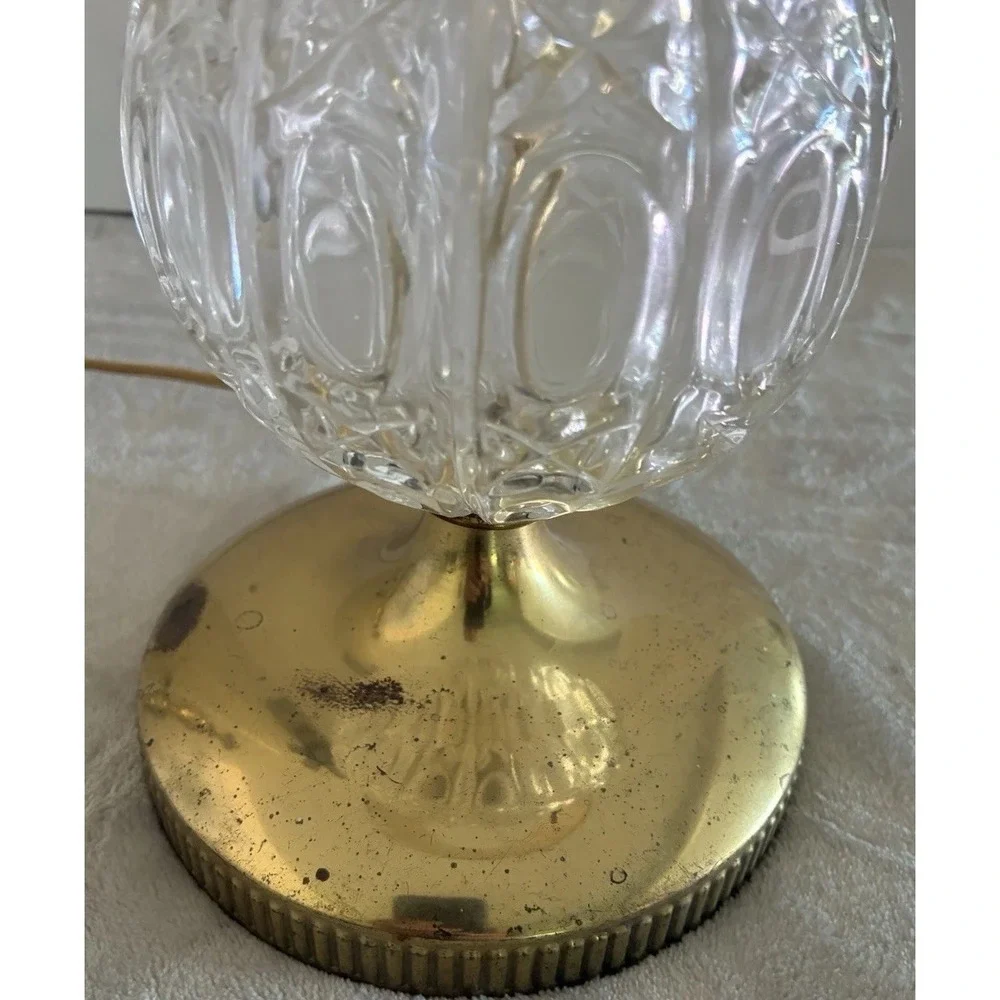 Vintage Hollywood Regency Table Lamp Etched Glass Gold Base Cream MCM 37